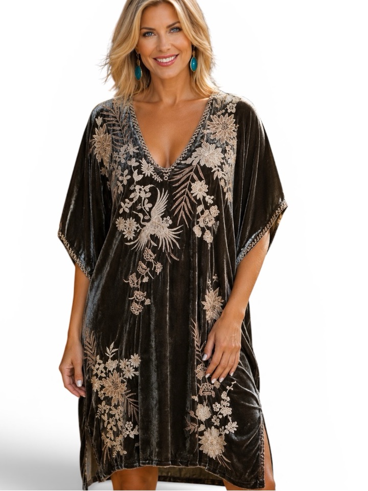 Johnny Was Othilia Silk-Blend Kimono Dress Nwt Color Steel Gray Rare